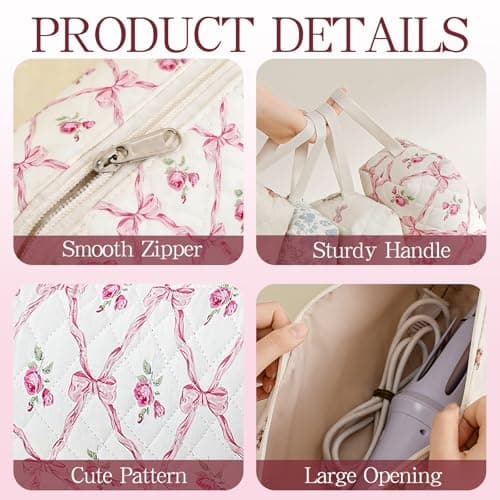 AMZMA Large Quilted Hair Tools Travel Bag Portable Cotton Blow Dryer Case Lightweight Pouch for Hair Straighteners, Curling Irons, Flat Irons and Hot Styling Tools - Thumbnail 3