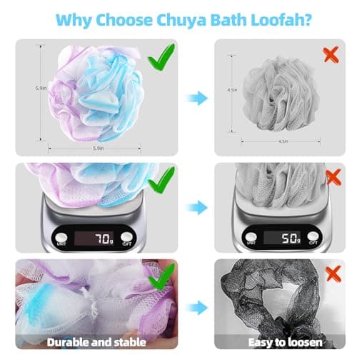 Chuya Bath Sponges Loofahs 70 Grams Large Size,4 Pack Shower Sponge Exfoliating Cleaning Bath Loofa Body Scrubber Balls for Women Men Children Washing - Thumbnail 3