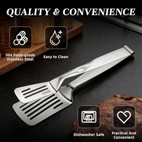 [2-in-1 Detachable Design] 12-Inch 304 Stainless Steel Spatula Tongs, Rust-Proof Metal Tongs for High Heat Cooking, Professional Food Turner for BBQ and Grilling, Durable Kitchen Essential - Thumbnail 6