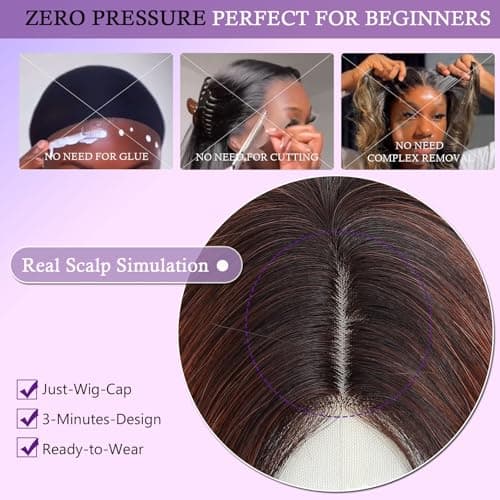 Copper Orange Lace Front Wig for Women Long Wavy Synthetic Middle Part - Thumbnail 4