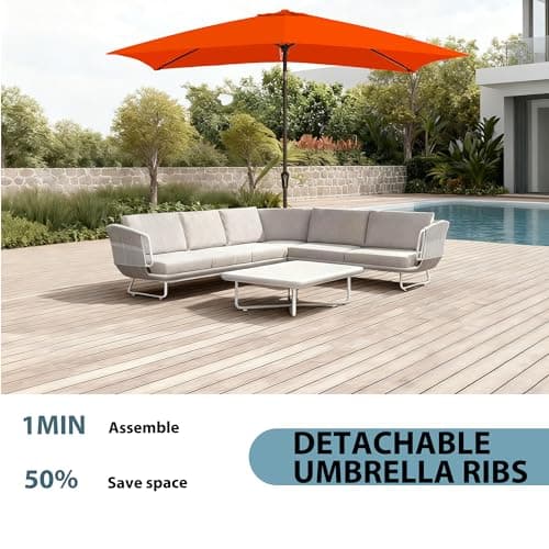 GREFORG 6.5x10FT Rectangular Patio Umbrella with Push Button Tilt & Crank Lift for Garden,UV Protection Outdoor Umbrella for Deck,Pool and Yard,Orange - Thumbnail 5