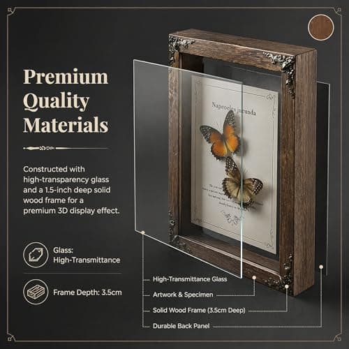 Wugakio Real Butterfly Framed - Hanging wood grain photo frame, Taxidermy Animals for Oddities and Curiosities Gifts (cethosia biblis+White saw butterfly - Wood Grain Photo Frame) - Thumbnail 6