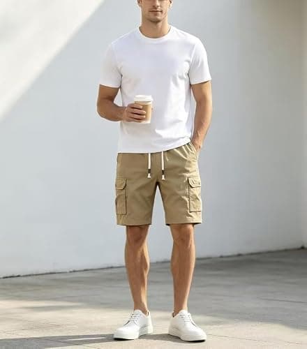 Msmsse Men's Hiking Cotton Cargo Shorts Summer Workout Casual Shorts with Multi Pockets Khaki US 38 - Thumbnail 5