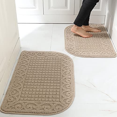 COSY HOMEER 32X20 Inch Anti Fatigue Kitchen Rug Mats are Made of 100% Polypropylene Half Round Rug Cushion Specialized in Anti Slippery and Machine Washable,Beige(2 pcs) - Image 1