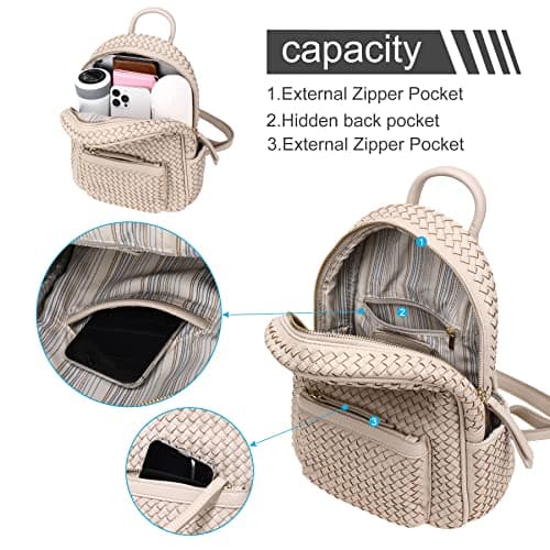 SHOMICO Mini Woven Backpack Purse for Women, Trendy Versatile Daypack, All-Match Fashion Bag,Spring Travel(Small Beige Woven) - Thumbnail 6