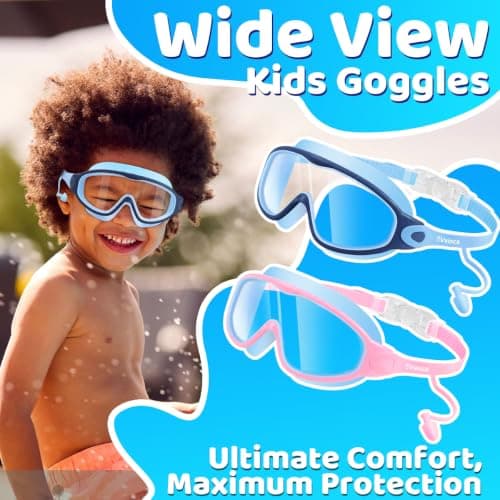 Kids Swim Goggles for 3-15, Kids Goggles with Earplugs& Nose Clip Wide View - Thumbnail 2