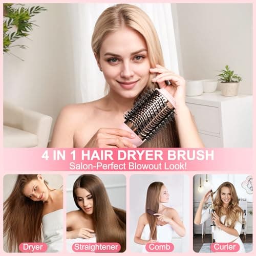 Blowout Hair Dryer Brush, Hair Blow Dryer and Styler with Ceramic Oval Barrel, Professional Salon Hot Air Brush Hair Straightener Brush for All Hair Types - Thumbnail 2