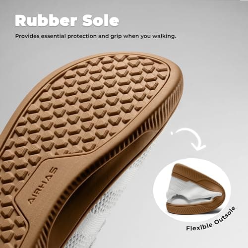 AIRHAS Womens Wide Toe Box Barefoot Shoes Zero Drop Fashion Sneakers for Women Walking Casual Minimalist Shoes(White/Gum,7.0) - Thumbnail 6
