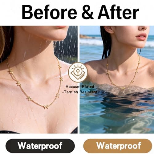 BOLAGTIER Dainty 7-Bow Necklace: 14K Gold Plated Minimalist Adjustable 17.7”+2” Stainless Steel Choker | Trendy Ribbon-Inspired Design, Simple Chain Jewelry Gift for Women (Gold) - Thumbnail 6