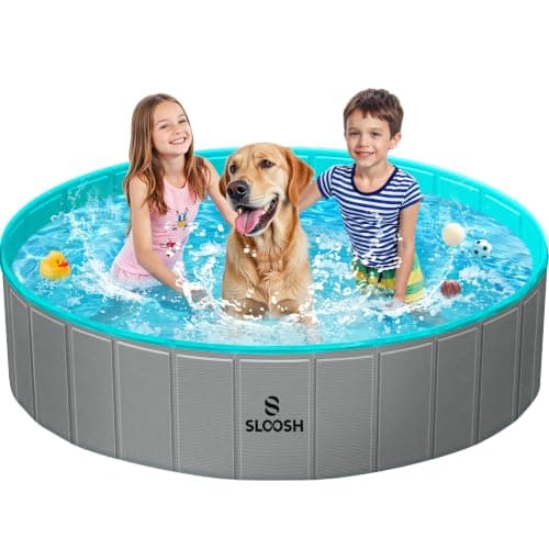 SLOOSH Foldable Dog Kiddie Pool - Portable Hard Plastic Doggie Swimming Pool, Anti-Slip Collapsible Pets Bath Tub Suitable for Kids Toddler Indoor Outdoor Backyard Use (Gray, 63" x 12") - Image 1