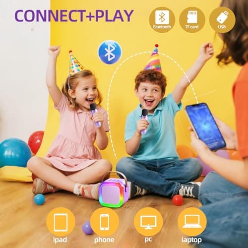Kinglucky Kids Karaoke Machine with 2 Wireless Mics for Girls Age 3-12, Premium Sound & 5 Fun Voice Effects, Fun Birthday & Easter Toy, Safe & Durable Bluetooth Speaker (Purple) - Thumbnail 5