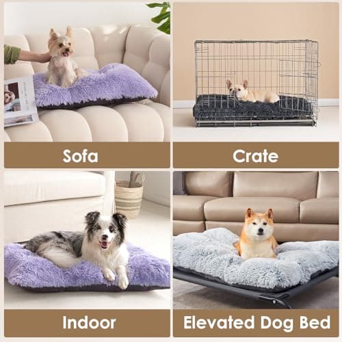 EHEYCIGA Fluffy Dog Crate Bed for Small Dogs, Plush Faux Fur Crate Pad, Calming Anti Anxiety Small Dog Bed, Washable Soft Warm Mat with Non-Slip Bottom, Purple - Thumbnail 6