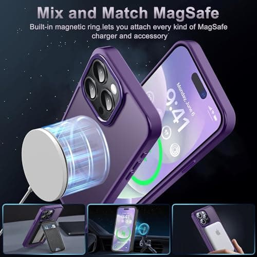 Newfuture Upgraded Magnetic for iPhone 15 Pro Max Case [Compatible with Magsafe] [Mil-Grade Protection], Pocket-Friendly, Slim Translucent Phone Case Cover for iPhone 15 Pro Max 6.7", Deep Purple - Thumbnail 2
