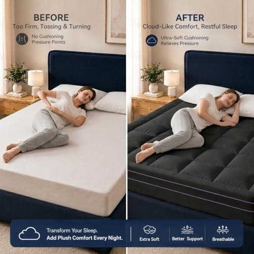 ABENE 3 Inch Dual Layer Full Memory Foam Mattress Topper, 2 Inch Memory Foam Plus 1 Inch Down Alternative Pillowtop Mattress Pad with Deep Pocket, Soft Support for Pressure Relief, Black - Thumbnail 2