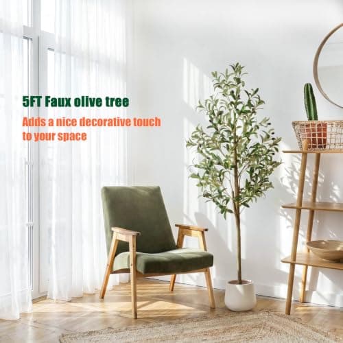 5ft Artificial Olive Trees Indoor, Faux Olive Tree 5 Feet Fake Plants with Realistic Leaves Olive Silk Tree Home Bedroom Housewarming Gifts - Thumbnail 2
