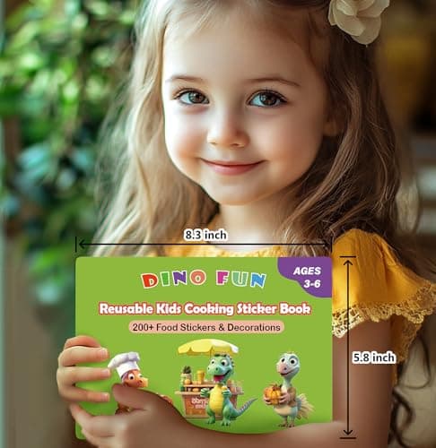 Dino Fun Cooking Sticker Book, Create & Play with 200+ Removable Food Stickers & 11 Playful Kitchen Scenes for Kids 3-6 - Thumbnail 5