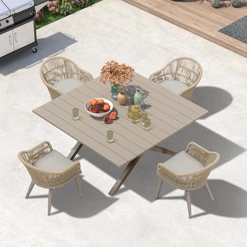 PURPLE LEAF 5 Pieces Patio Dining Set with Cushion Square Table, Champagne