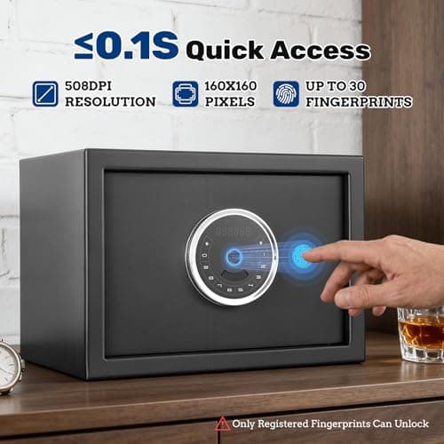 BlackSmith Home Biometric Safe 1.0 Cubic Feet Auto-Open Fingerprint Safe with Backlit Keypad Triple Alarm Security Wall Mount Lock Box for Jewelry & Valuables - Thumbnail 2
