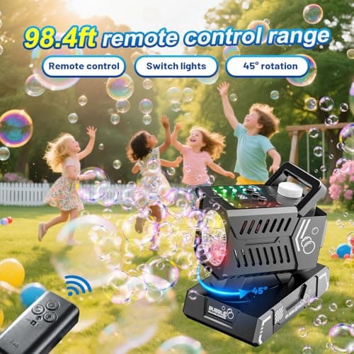 Bttyu Bubble Machine Remote Control,Automatic Rotation & 11 RGB Lights, 1800mAh Rechargeable Battery, USB-C Charge,Big Bubbles for Kids,Weddings, Birthday Parties, Outdoor Activities - Thumbnail 5