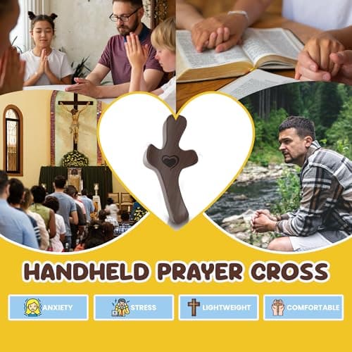 Imerance 10 PCS Cross My Heart,Wooden Cross Fidget-Handheld Pocket Prayer Stress Relief,Comforting,Faith-Christmas,Easter, Mother's Day,Father's Day,Christian Gifts - Thumbnail 4