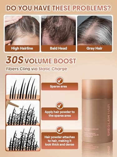 SHEGLAM Ebony Hair Building Fibers 15g, Volume Boost Hair Fiber Mist, Hair Thickening Powder for Thinning Hair, Instant Fuller Hairline & Gray Hair Coverage, 72Hr Long Lasting for Men & Women - Thumbnail 3