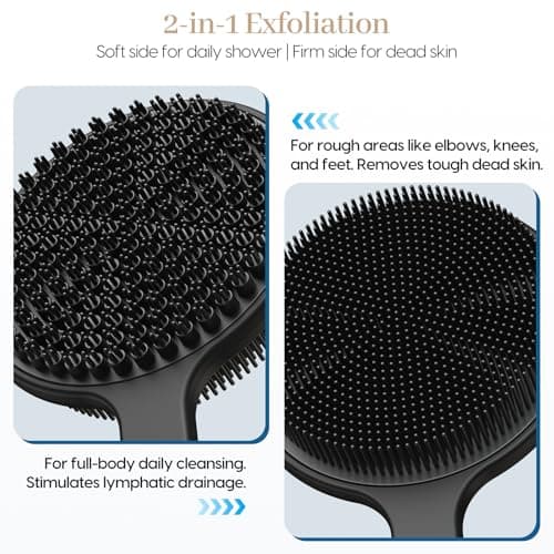 Back Scrubber for Shower & Face Scrubber, 2Pcs Silicone Exfoliating Brush Set with 17In Long Handle, Soft Body & Facial Cleansing Scrubber for Men Women - Thumbnail 5