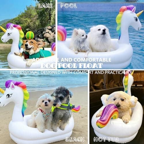 KUCDBUN Dog Pool Float, Funny 6-in-1 Inflatable Dog Floats for Pool, Pet Floatie Raft for Small Dogs, Puppy and Doggies, White Unicorn - Thumbnail 3