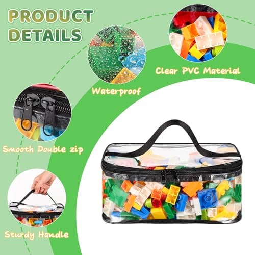 4 Packs Clear Toy Storage Bags, PVC Waterproof Toy Organizer with Zip Reusable Bags for Building Blocks, Board Game, Puzzles, Kids Books, Stationery - Thumbnail 3