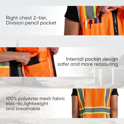 SRsafety High Visibility Vest, Security Vest with 9 Pockets,Mesh Safety Vest for Construction Workers Sanitation Workers - Thumbnail 3
