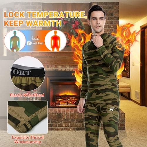 MeetHoo Men Thermal Underwear Set Long Johns with Fleece Lined Base Layer Men Cold Weather Top Bottom for Skiing Running - Thumbnail 4