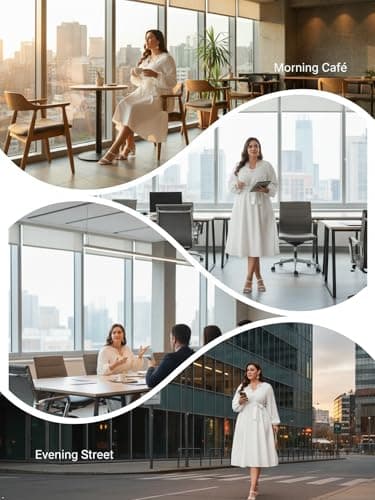EYWOL Women Plus Size Elegant Cocktail Dress Cutwork V-Neck Midi A-Line Dress with Belt,Formal Wedding Guest Party Prom Dress White - Thumbnail 5