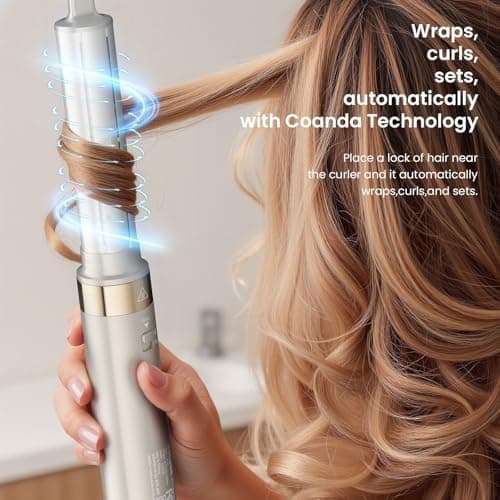 MESCOMB Upgraded 5 in 1 Hot Air Styler – 110,000 RPM Hair Dryer Brush with Automatic Curling Barrel, Volumizer for Curl, Smooth & Blowout, Anti-Frizz & No Heat Damage (Champagne) - Thumbnail 4