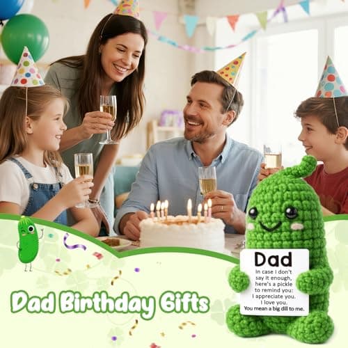 Jettryran Dad Gifts from Daughter Son Wife Positive Handmade Crochet Bonus Stepdad Fathers Day Birthday Gift for Dad Funny New Daddy Best Dads Ever Gifts I Love You Papa Positive Crochet Pickle Gift - Thumbnail 2
