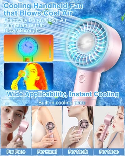 Portable Ice Cooling Handheld Fan with Semiconductor Cooling Plate, USB Rechargeable Personal Turbo Mini Hand Held Fan that Blow Cold Air, 5 Speeds Ice Cooler, Gift for Womens, Mens, Travel, Outdoor - Thumbnail 3