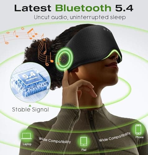 MUSICOZY Sleep Headphones with Bluetooth 5.4 Sleep Mask, Removable 3D Eye Cups for Zero Pressure Comfort, Wireless Bluetooth Eye Mask for Sleeping with Timer - Thumbnail 4