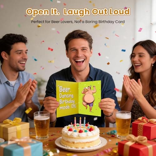 mountova Beer Birthday Card with Sound & Motion, Shaking Belly Funny Birthday Card for Men Husband, Dad, Friend, Brother, Interactive Bday Card for Beer Lovers with Envelope, 5.9 x 7.9 - Thumbnail 3