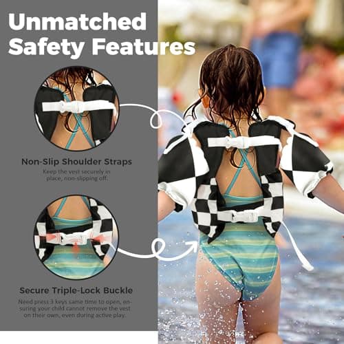 Vvinca Toddler Swim Vest for Kids 28-66 lbs, Toddler Floaties Puddle Pool Float Jumper 30-50 Pounds for Girls Boys Ages 2-6 with Detachable Arm Floaties Stylish Floats for Swimming Pool Beach Vacation - Thumbnail 3