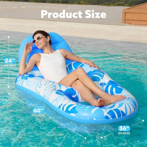 SLOOSH Pool Lounge Float Adult, Inflatable Pool Floats Lounger Raft Floaties Water Floating Recliner Chair with Cup Holders Foot Rest Swimming Floaty, Blue - Thumbnail 5