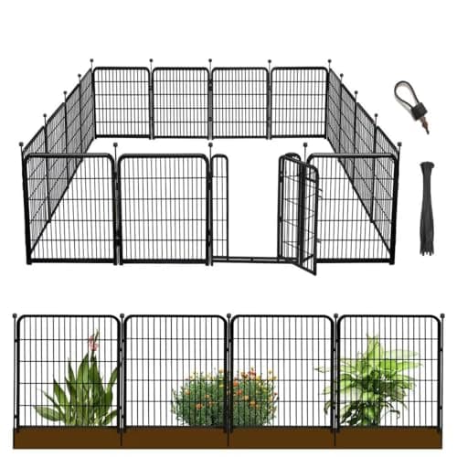 Getlay 36 in(H) Garden Fence, Wide Gate Low Threshold, 10 Panels Total 22.1 Ft(L) Heavy Duty Iron Animal Barrier Fence for Yard,Suitable for Indoor Or Outdoor Dog Fencing,Garden Border Fence