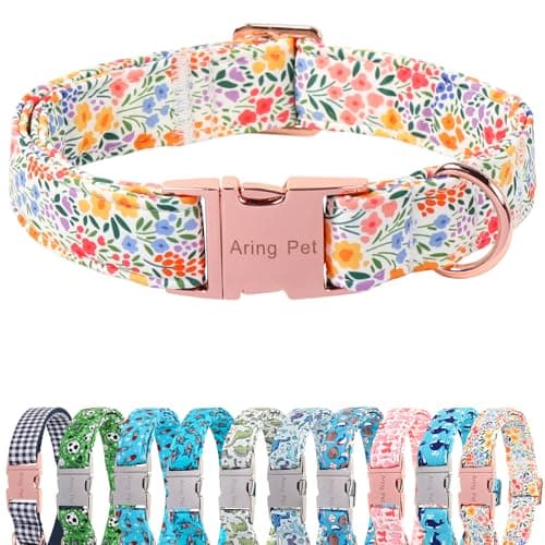 ARING PET Floral Dog Collar, Cute Spring Summer Wildflower Heavy Duty Girl Doggy Collars with Metal Buckle for Puppy Small Medium Large Dogs-L
