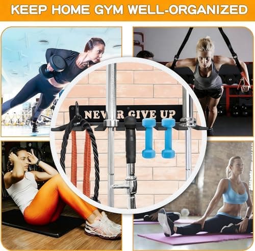 Gym Home Rack 8 Hook Heavy-Duty Wall-mounted Organizer Multi-Purpose Workout Gear Wall Hanger Storage for Resistance Bands Jump Ropes Lifting Belt Fitness Bands Barbells Carabiners Included (NEVER GIVE UP) - Thumbnail 6