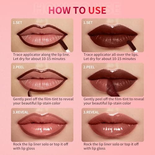 CAMERIC Peel Off Lip Stain Liner 2-in-1 Lip Gloss Oil Makeup Combo, Lip Liner Stain Smudge-Proof, Highly Pigmented Color, Transfer-Proof, Waterproof, Glitter Lip Glaze Moisturizing - Thumbnail 6