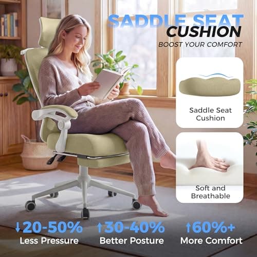 Ergonomic Office Chair with Footrest - Adjustable Lumbar Support & Headrest, 90-160° Reclining Mesh Back Computer Chair - Home Office/Gaming, 350lbs Capacity - Thumbnail 4