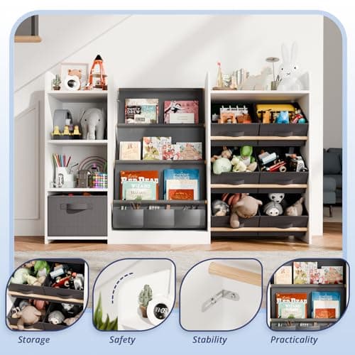 IKALIFE Kids Toy Book Storage Organizer - Large Bookshelf with 7 Removable Bins, Baby Bookshelf and Toy Storage, 4-Tier Book Shelf for Kids Room, Playroom, Classroom, 51 inch, White - Thumbnail 4
