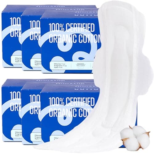 100% Organic Super Long Overnight Pads for Women Ultra Thin Sanitary Napkins with Wings, Heavy Flow Feminine Pads Ultimate Absorbency Full Coverage Period Liners (Extra Long Overnight, Size 6, 60ct)