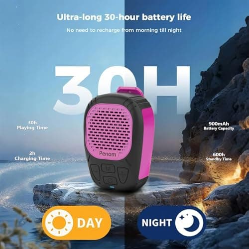 Wearable Bluetooth Speaker,Clip on Wireless Jobsite Water-Resistant Portable Speaker, Built in Mic for Hands-Free/Call, Suitable for Indoor & Outdoor Use (Update Version Burgundy) - Thumbnail 4