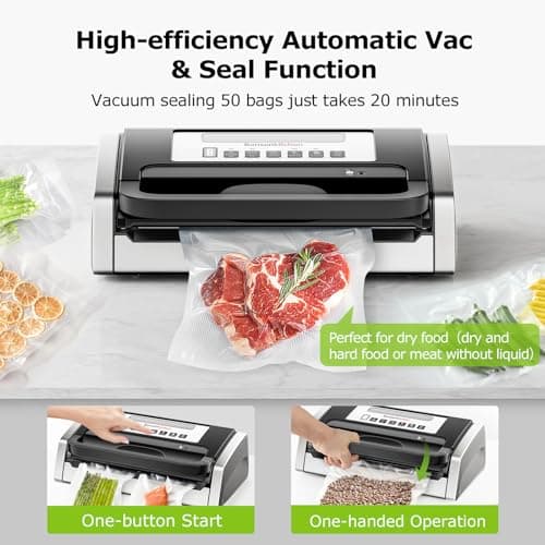 Bonsenkitchen Vacuum Sealer Machine, Globefish Technology for Perfect Vacuum Sealing, Powerful Low-Noise Food Vacuum Sealer with Easy Handle Design, Built-in Cutter & Bag Storage, 1 Bag Roll & 10 Bags - Thumbnail 2