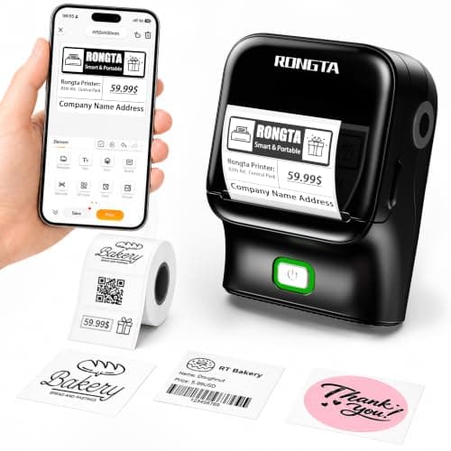 Rongta Bluetooth Label Maker Machine, Thermal Label Printer Easy to Use for Office, Home, Business, Came with 1 Roll 2x1.18 inch White Label(Black) - Image 1