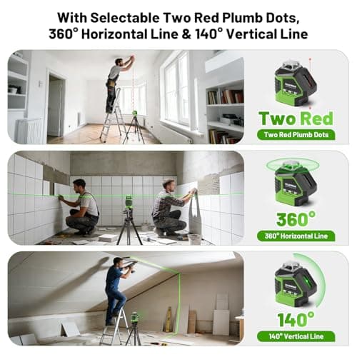 Laser Level with Tripod 60 Inch, Huepar Self Leveling Laser Level with 2 Plumb Dots -Green Cross Line Laser Leveler Tool with 360° Horizontal and 140° Vertical Line for Construction & Home Use 621CGT - Thumbnail 2