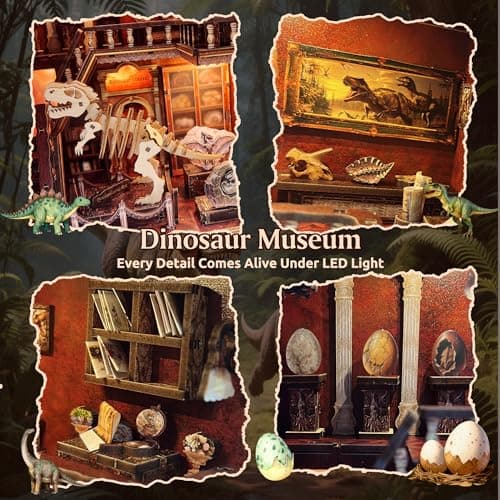 Soothee DIY Book Nook Kit with LED Lights (Dinosaur Museum) - 3D Puzzles for Adults & Teens, Miniatures and Model Building Kits for Bookshelf Decor, Relaxing Craft & Unique Gift for Craft Lovers - Thumbnail 4